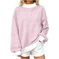 thumbnail image 3 of Qiggri Women's Oversized Striped Mock Neck Sweatshirt Soft Knit Long Sleeve Pullover Shirt Stylish Casual Fall Winter Lounge Daily Tops L, 3 of 7