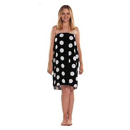 Cotton Terry Velour Polka Dot Spa, Bath, Pool, Gym Towel Body Wrap with Adjustable Velcro