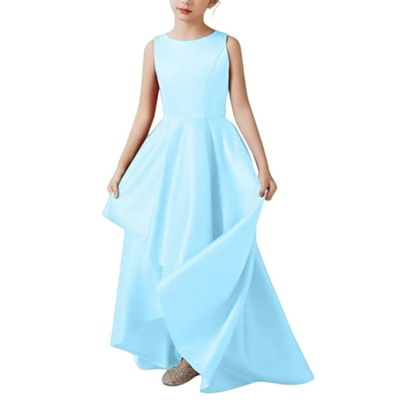 Ruyang Teen Girls Sleeveless Long Dress Crew Neck Solid Floor Dresses Kids Summer Casual Elegant Birthday Pageant Swing Dress