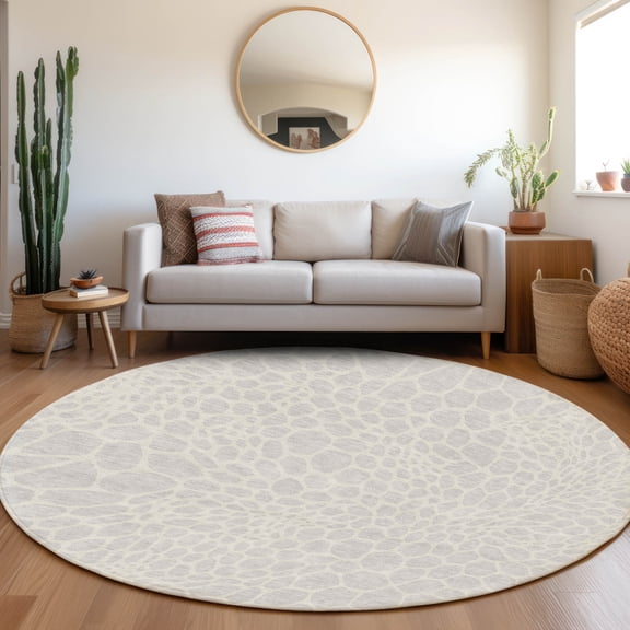 Addison Rugs Chantille Indoor/Outdoor Transitional Geometric Silver Washable Round Rug, 8' x 8'