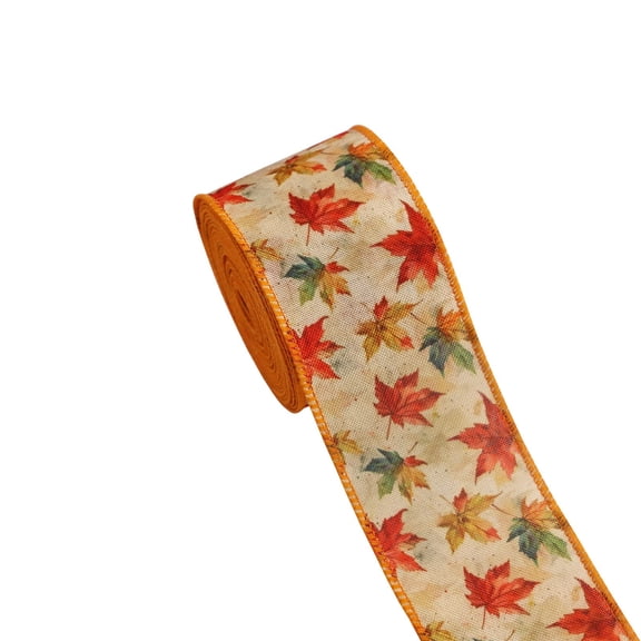 Dvumao 2.5x180 in Thanksgiving Wired Ribbon, Pumpkin Maple Leaf Fall Ribbon for Wreath, Harvest Decor Ribbon