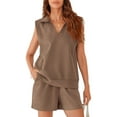 thumbnail image 2 of ZenCart Women Two Piece Outfit Sleeveless V Neck Tank Top And Elastic Waist Shorts Tracksuit Set Summer Casual Loungewear Sweatsuit, 2 of 7
