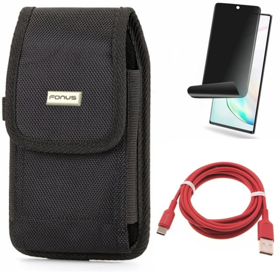 Privacy Screen Protector & 6ft USB-C Cable & Case Belt Clip for Samsung Galaxy Note 20 (6.7") - Combo with TPU Film Anti-Peep & Red Charger Cord & Swivel Holster