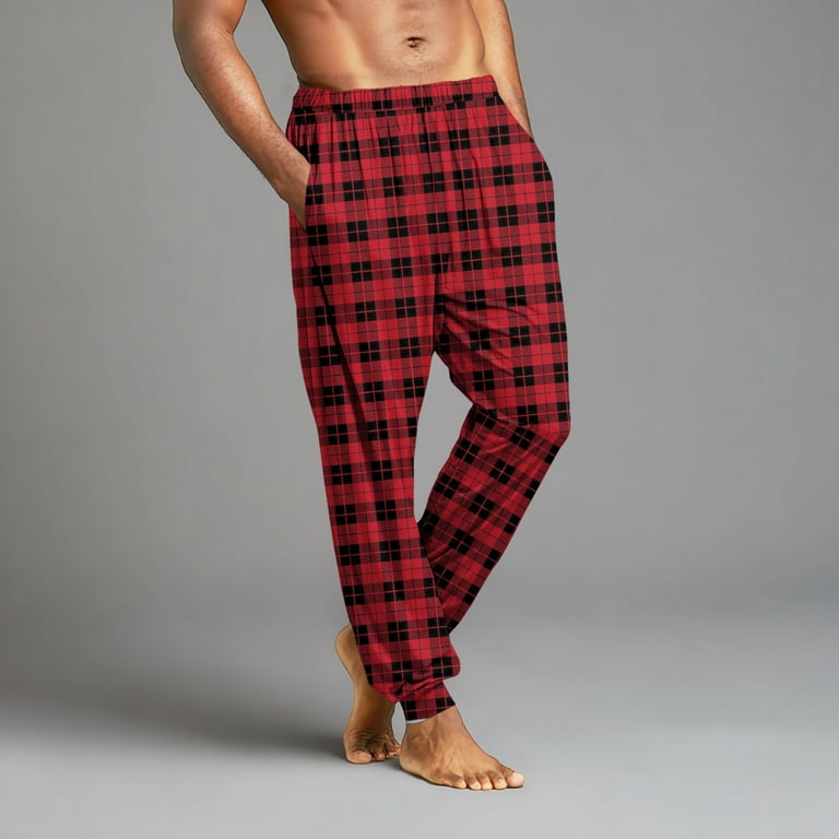 Dwelliawo Men Pajama Pants Plaid Separate Bottoms Jogger Pants