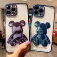 thumbnail image 3 of Bonita funda de teléfono chapada en oso para iPhone 13, 12, 11 Pro Max, 14 Max, X, Xs, Xr, 8, 7 Plus, SE 2, cubierta de protección de lente de silicona transparente, 3 of 4