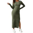 thumbnail image 4 of YMNXA Women's Maternity Dress Long Sleeve Round Neck Solid Color Comfortable Stretchy Pregnant Dresses For Casual Daily Wear,Green,M, 4 of 4