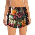 thumbnail image 2 of Yiaed Stained Glass Floral Cake Print Women's Running Shorts with Liner 3 Zipper Pockets Elastic Workout Athletic Gym Yoga Shorts-Large, 2 of 7