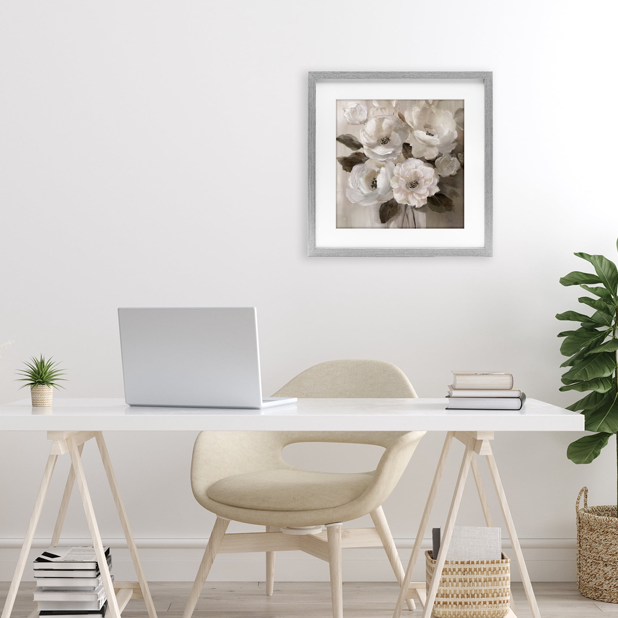 Stupell Industries Ivory Flower Bushel Gray Framed Print Under Glass, design by Nan