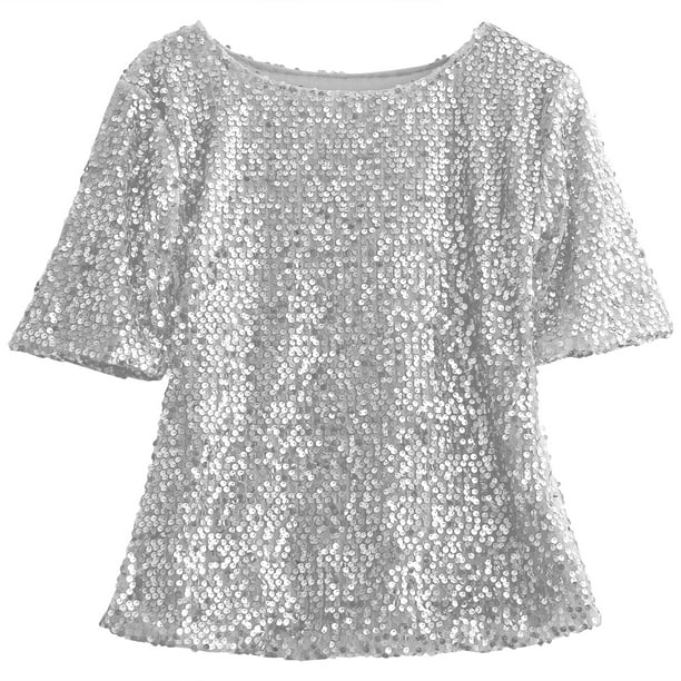 Transistor St Wat leuk Lesimsam Women's Summer Sequins Tops Glitter Party Shirt Short Sleeve  Sparkle Blouses T-Shirt - Walmart.com