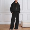 thumbnail image 2 of DHFJKG 2 Piece Outfits Mens Hoodies Linen Loose Fit Long Sleeve Button Front Shirt Pullover Wide Leg Pants Lightweight Casual Cozy Outfit, 2 of 7