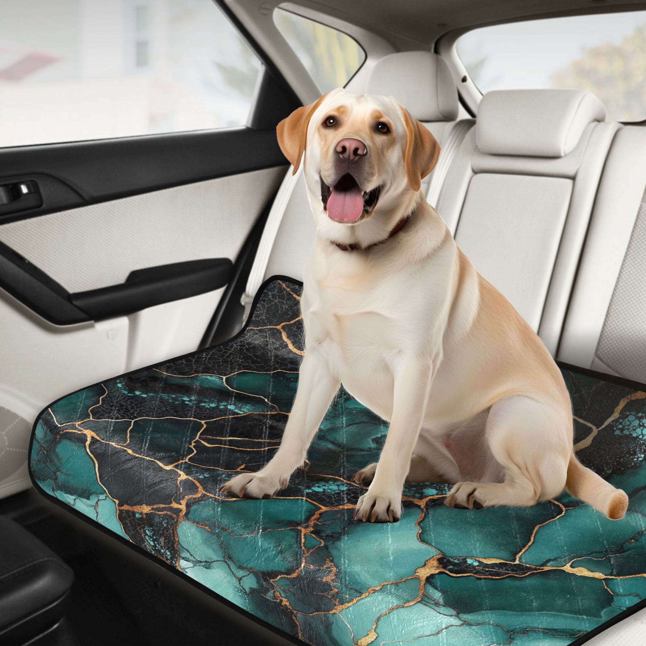 Qxltty Dark Green Gild Marbles Cat litter Pads Pet Set of 2 Diaper Mats Center Anti-leakage Layer Absorbent Soft and Comfortable
