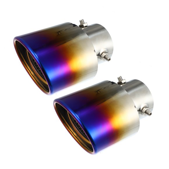 Unique Bargains Universal Car Exhaust Tip Pipe Straight Shaped Applicable Diameter 2.4' Metal Baked Blue (Set of 2)