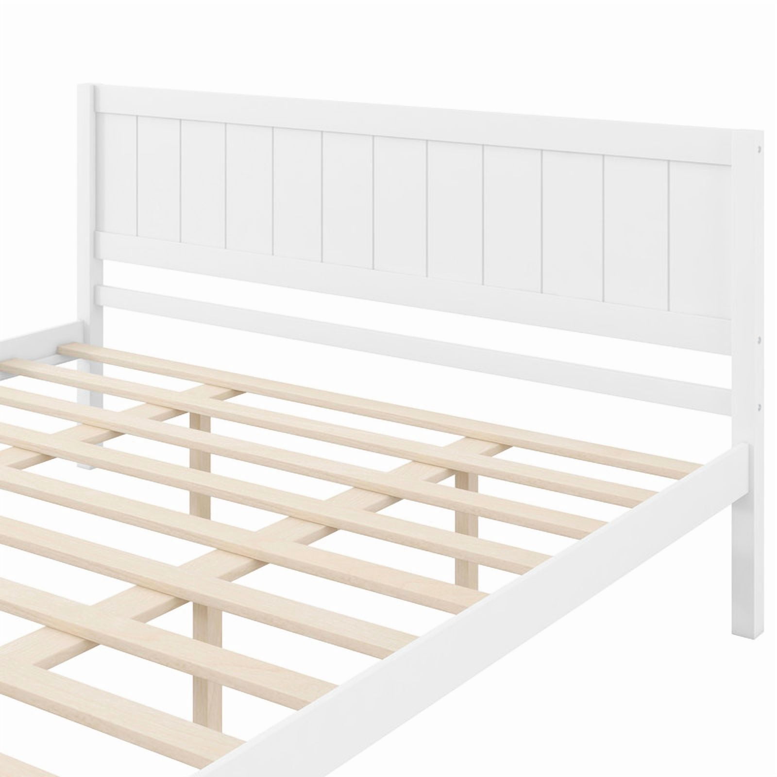 No Box Spring Needed King Size Wooden Bed, Minimalist Style Platform Bed Frame with Headboard & Slats Support