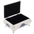 thumbnail image 3 of Antique Jewelry Box, Vintage Jewelry Box Soft   For Rings For Jewelry For Earrings Silver White And Blue Roses, 3 of 8