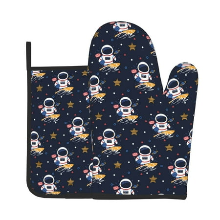 

Lukts Astronaut Surfing Print Kitchen Heat-Resistant Gloves and Spacers 2pcs Set Suitable for Baking and Cooking