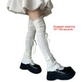 thumbnail image 5 of Aesthetic Lace Up Bandages Ribbed Over Knee Leg Warmers Ruffle Trim Thigh High Long Socks Stockings for Trendy Women, 5 of 21
