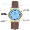 thumbnail image 3 of Bandini Mens Glow Watch - Leather Band - 38mm Analog Men's Easy to Read Wrist Watch with Light, Light Up Watches, Quartz, White Dial, Big Numbers, Glow in the Dark Hands - Gold Tone / Light Brown, 3 of 6