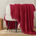 thumbnail image 5 of Exclusivo Mezcla Knitted Twin Size Blanket with Fringes for Bed, Soft and Warm Textured Blanket for All Season, Lightweight Breathable Living Room Bedding, Red, 60”x80”, 5 of 7