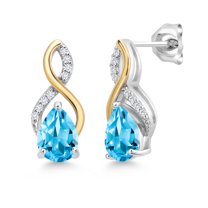 Gem Stone King 2.75 Ct Pear Shape Swiss Blue Topaz E-F Lab Grown Diamond 925 Silver and 10K Yellow Gold Earrings