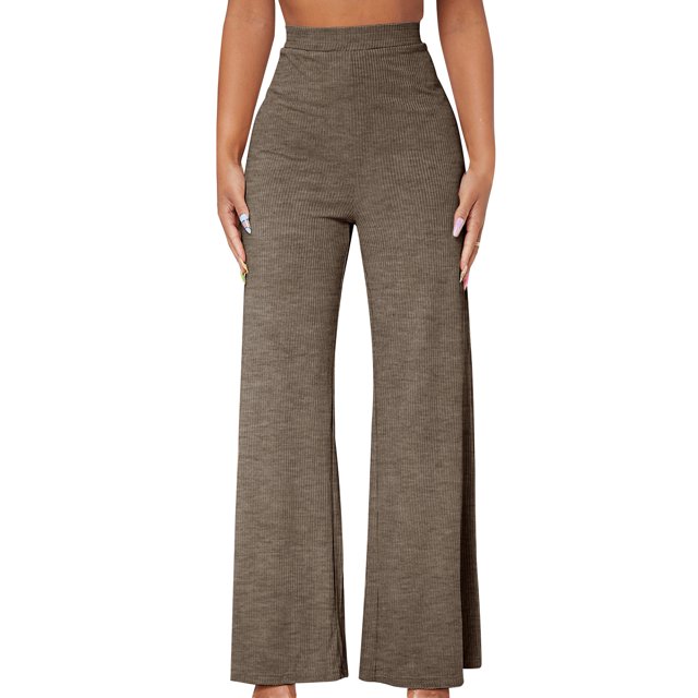 RXIRUCGD Ladies' Casual Elastic High Waisted Temperament Wide Leg Pants, Brown, Size: XL