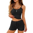 thumbnail image 2 of LIZUOJUN Women's Pajama Set 2 Piece Lounge Set Loungewear Soft Sleepwear Summer Sleeveless Pjs Tank Top Pants With Lace Edges, Black,M, 2 of 5