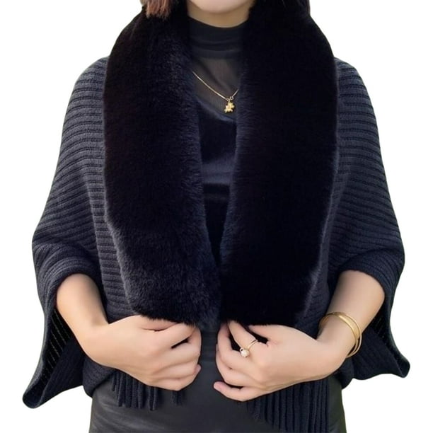 Sonducket Chal suelto de punto para mujer, borlas a la moda, accesorios para fotos de fiesta de viaje, cárdigan elegante lavable de otoño para mujer Abrigos y chamarras Negro Sonducket AP013843-03