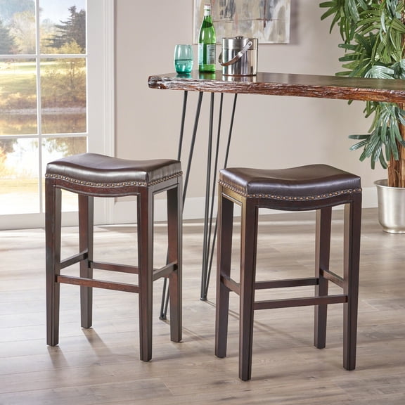 SSyao Avondale Brown Backless Bar Stools (Set of 2), Dimensions- 12.00" D x 18.13" W x 30.00" H