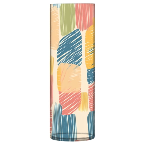 Clear Flower Vase Centerpieces Plastic Cylindrical Vases Home Wedding Decor 4"x12" Colorful Line Doodle Squares