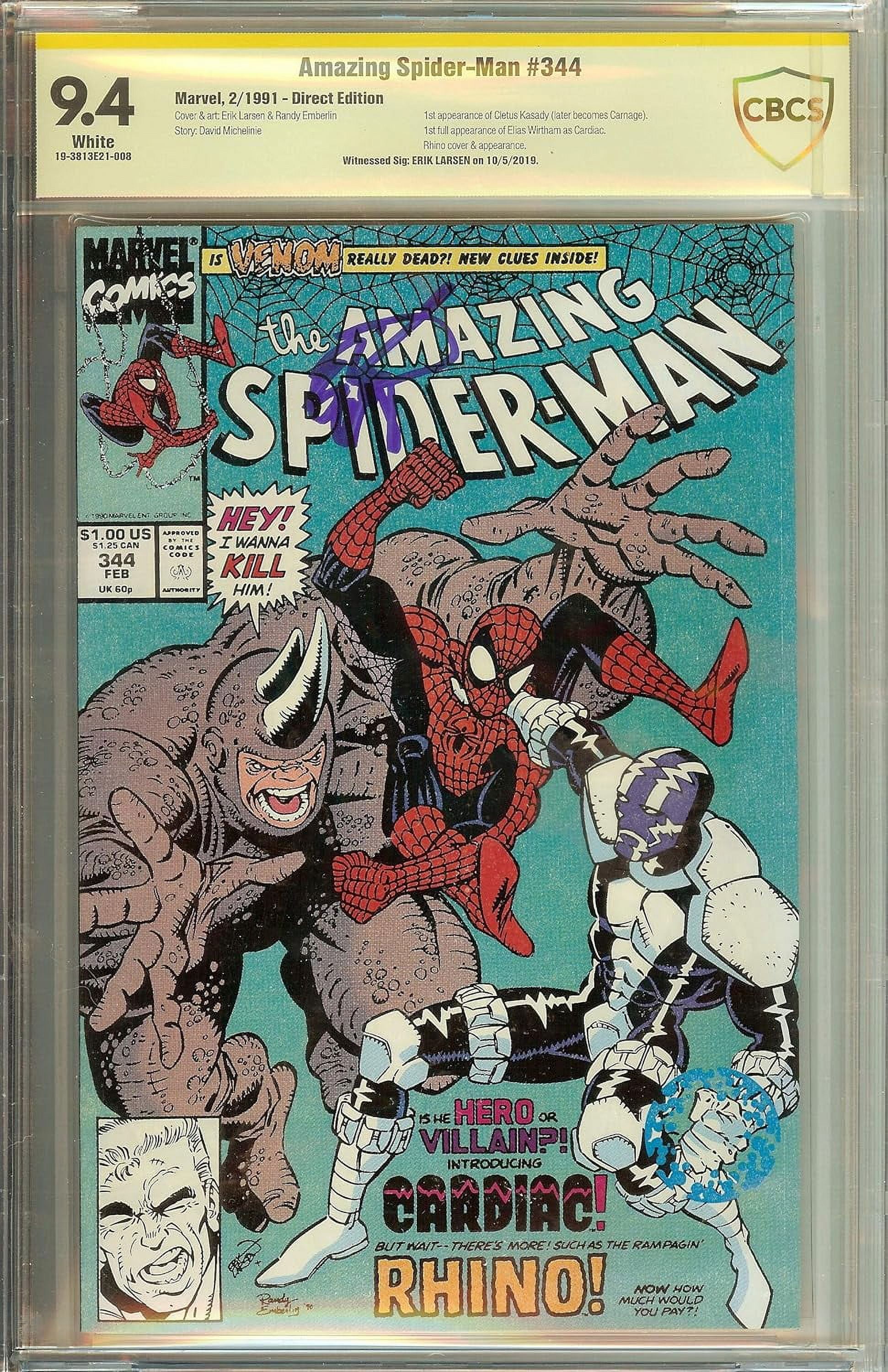 Amazing Spider-Man #344 1st Cletus Cassidy Carnage NM CBCS 9.4 Signed Erik Larsen