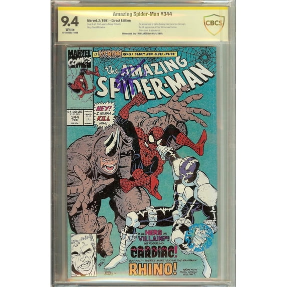 Amazing Spider-Man #344 1st Cletus Cassidy Carnage NM CBCS 9.4 Signed Erik Larsen