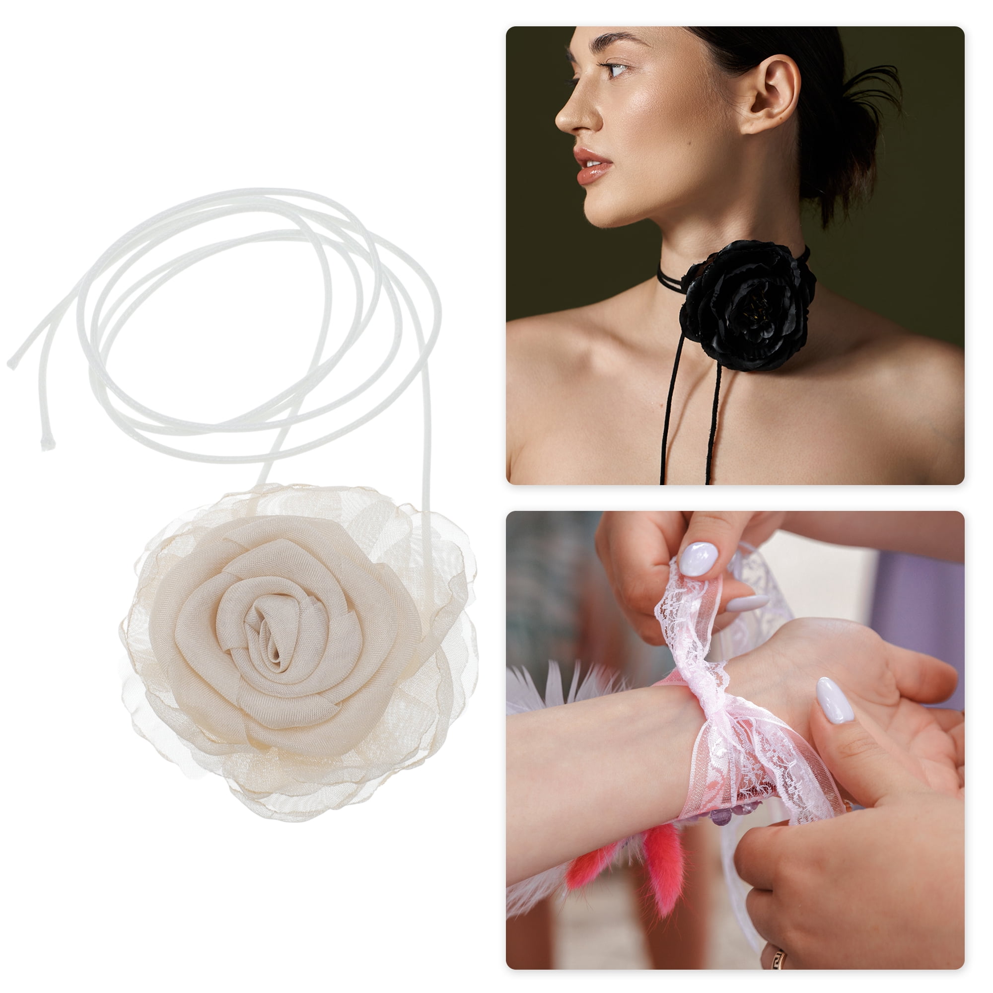 Unique Bargains Flower Choker Necklace 1Pc Apricot