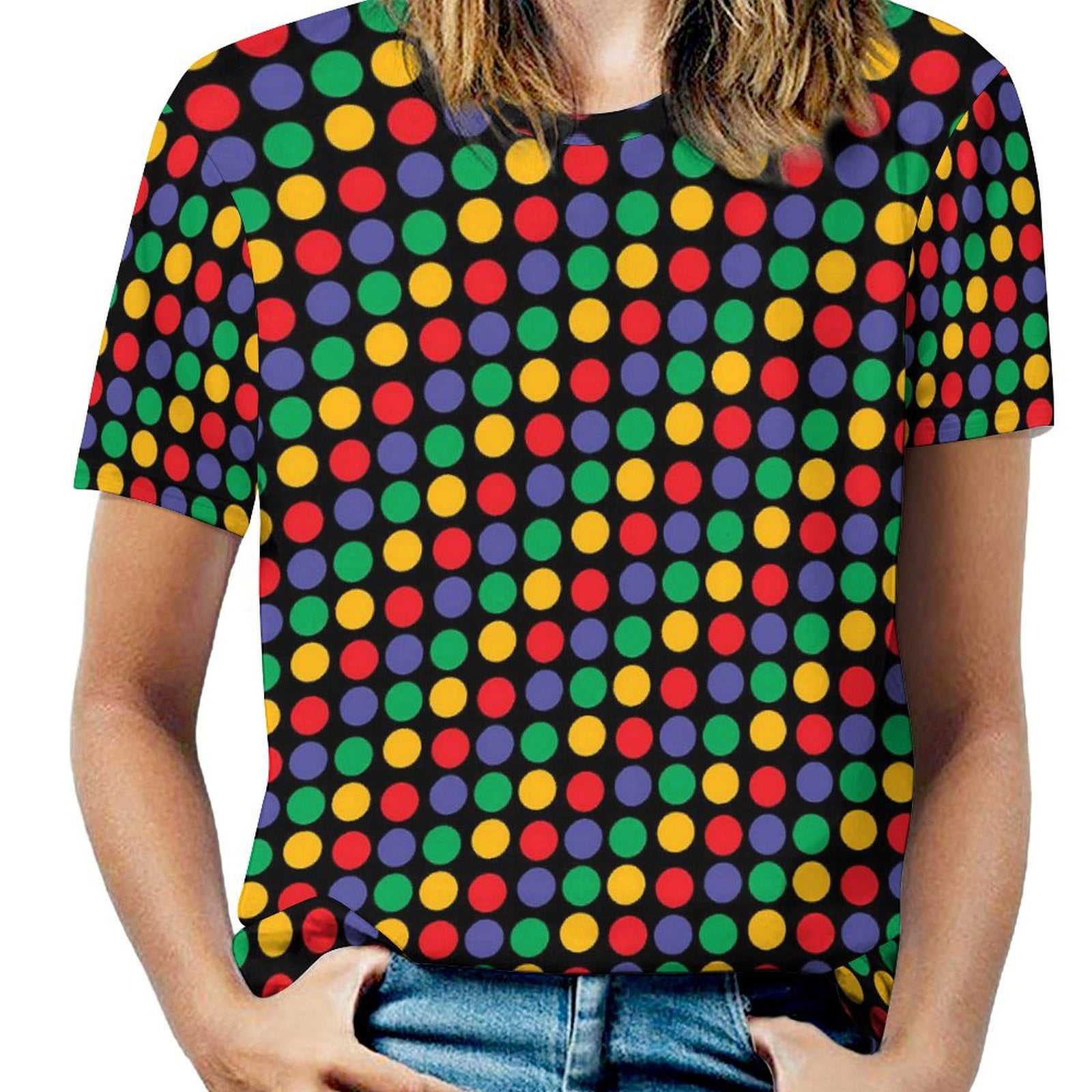Black White Polka Dots T-Shirt O Neck Retro Print Big Size T