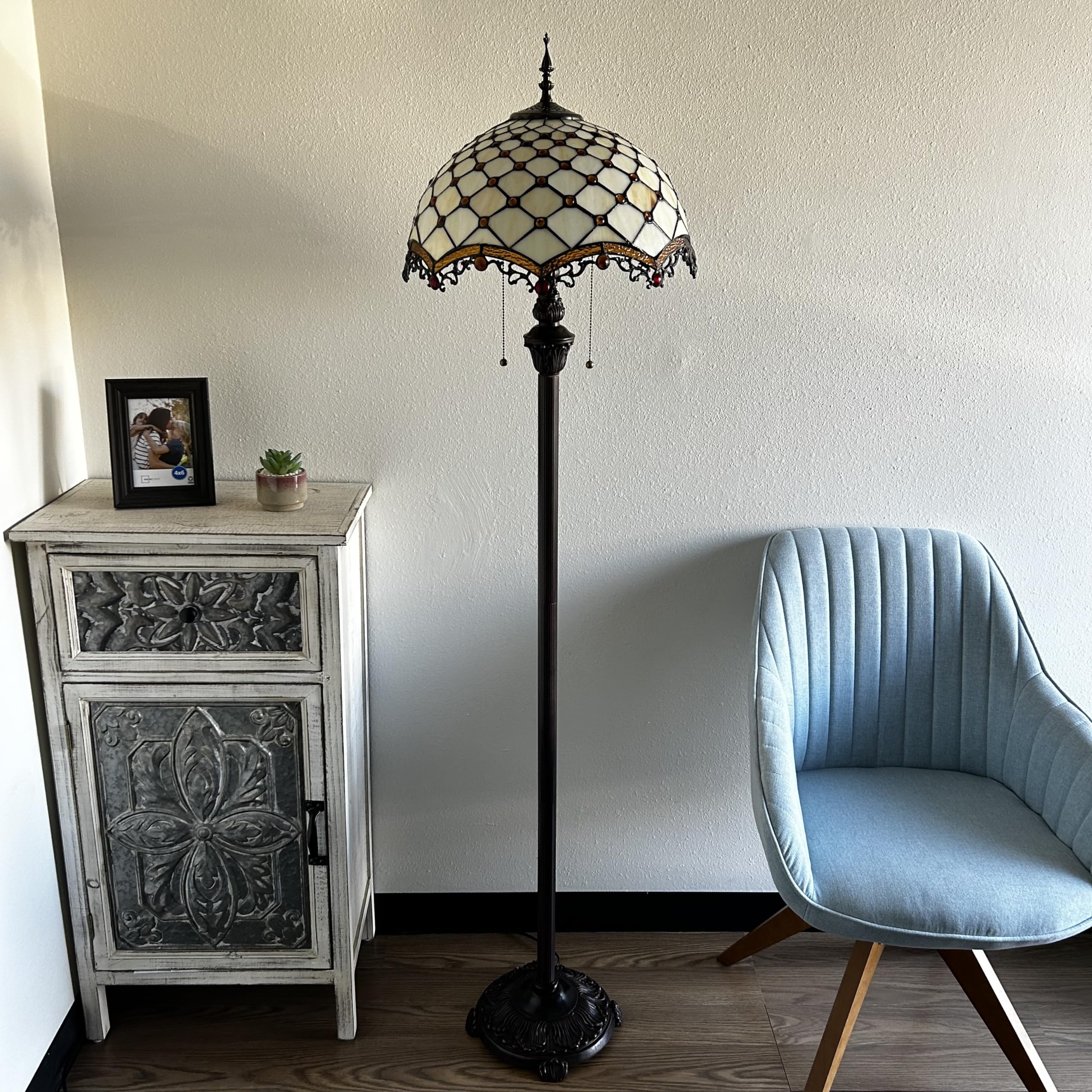 Enjoy Décor Lamps 64-Inch Tiffany 2-Light Floor Lamp with Stained Glass Bowl Shade