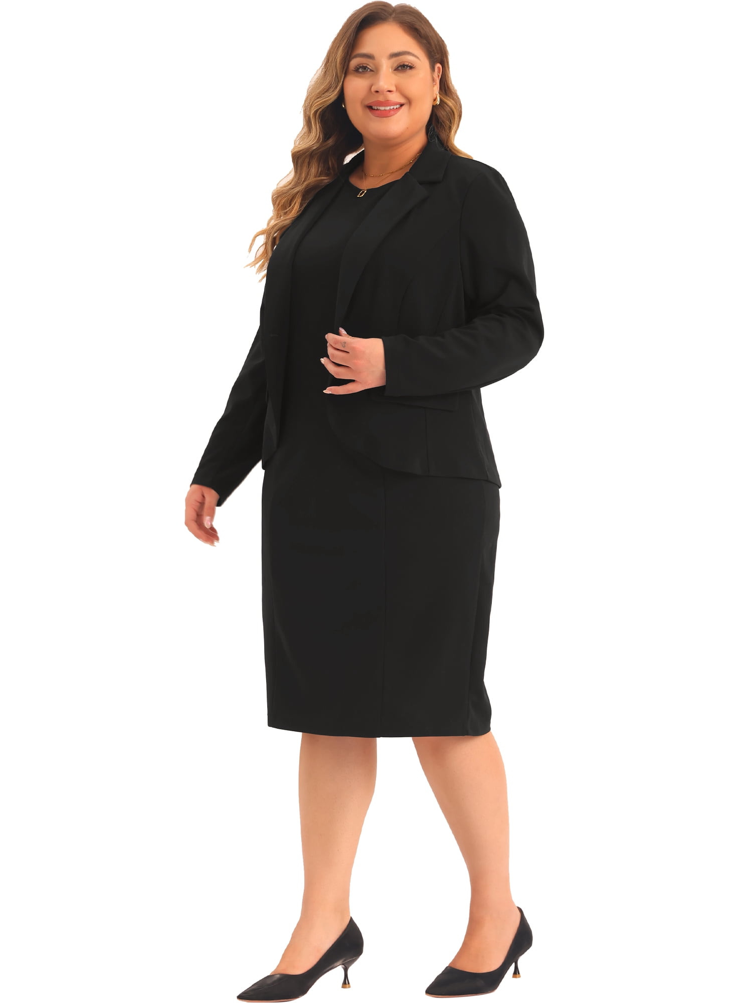 DARING DIVA Women's Plus 2 Pieces Dress Suits Blazers and Sleeveless Dress 3X Black