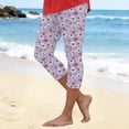 thumbnail image 2 of Mnuaqn Women's Summer Elastic High Waisted Floral Capri Leggings Comfy Stretch Slim Knee Length Cropped Yoga Pants (XL, Light Purple), 2 of 4
