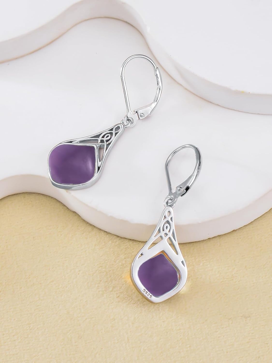 Teardrop Earrings Sterling Silver Celtic Amethyst Drop Earrings Jewelry Gifts for Women