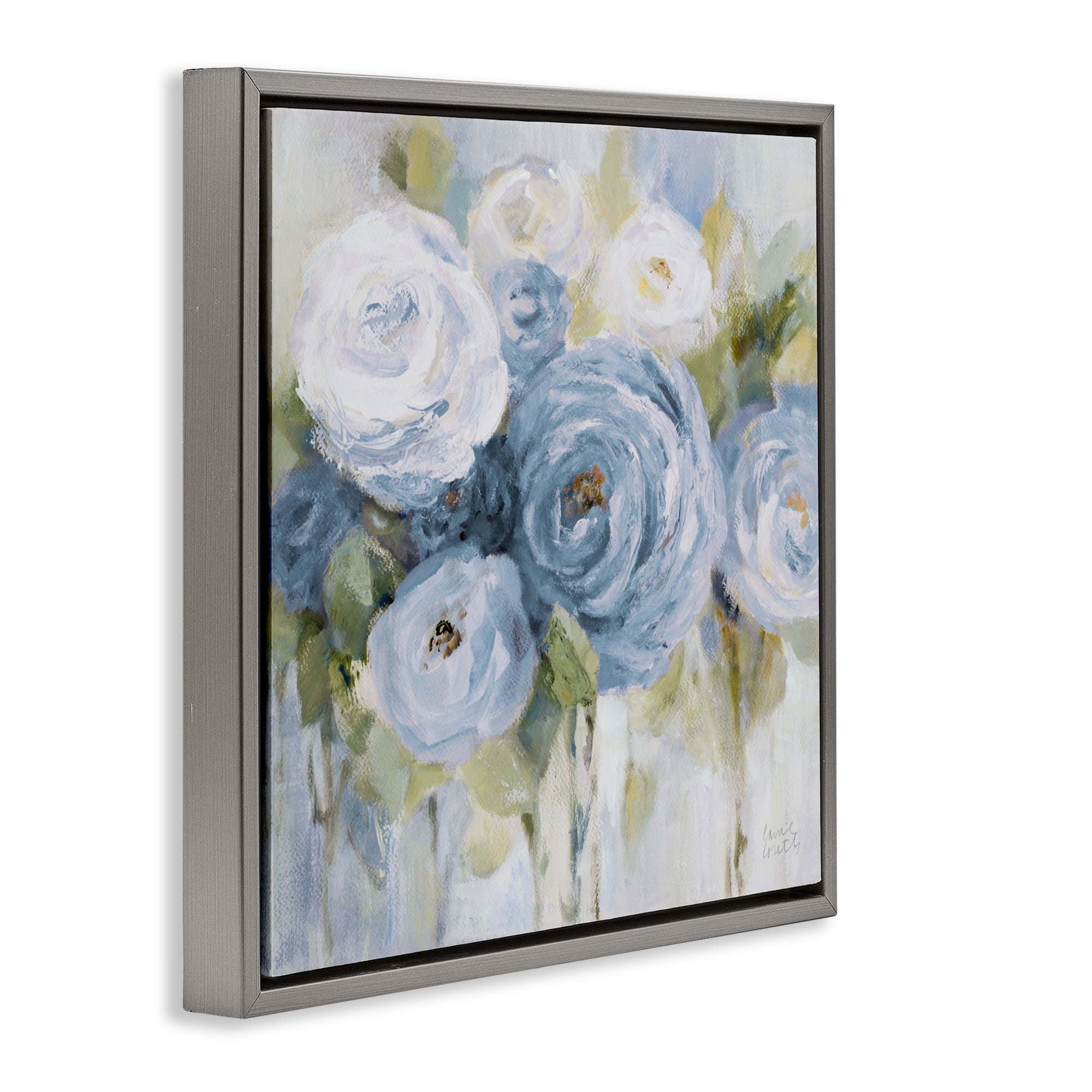 Stupell Industries Softly Blooming In Blues Gray Framed Floater Canvas Wall Art, design by Lanie Loreth