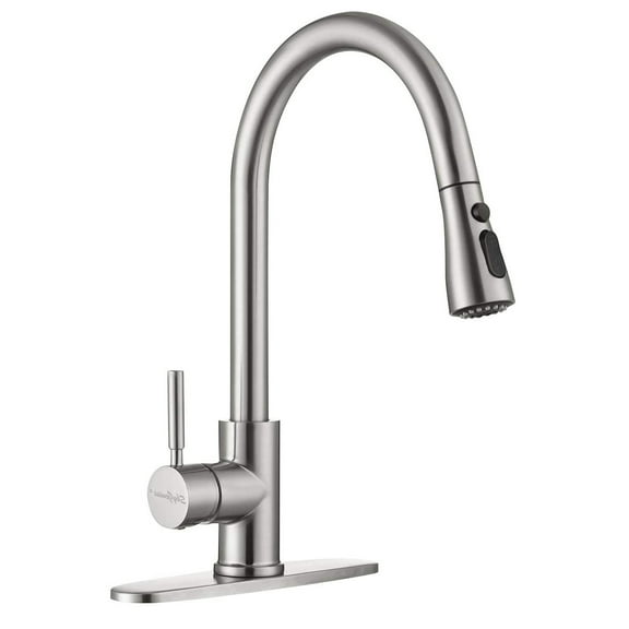 SkyGenius Pull Down Kitchen Faucet with Sprayer Deck Plate Single Handle Sink Faucet, Brushed Nickel