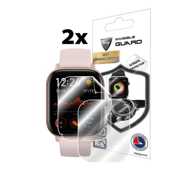 IPG For Amazfit GTS - GTS 2 - GTS 2E Fitness Smartwatch Display Screen Protector ( 2 Units ) Invisible Ultra HD Clear Film Anti Scratch Skin Guard - Smooth / Self-Healing / Bubble -Free