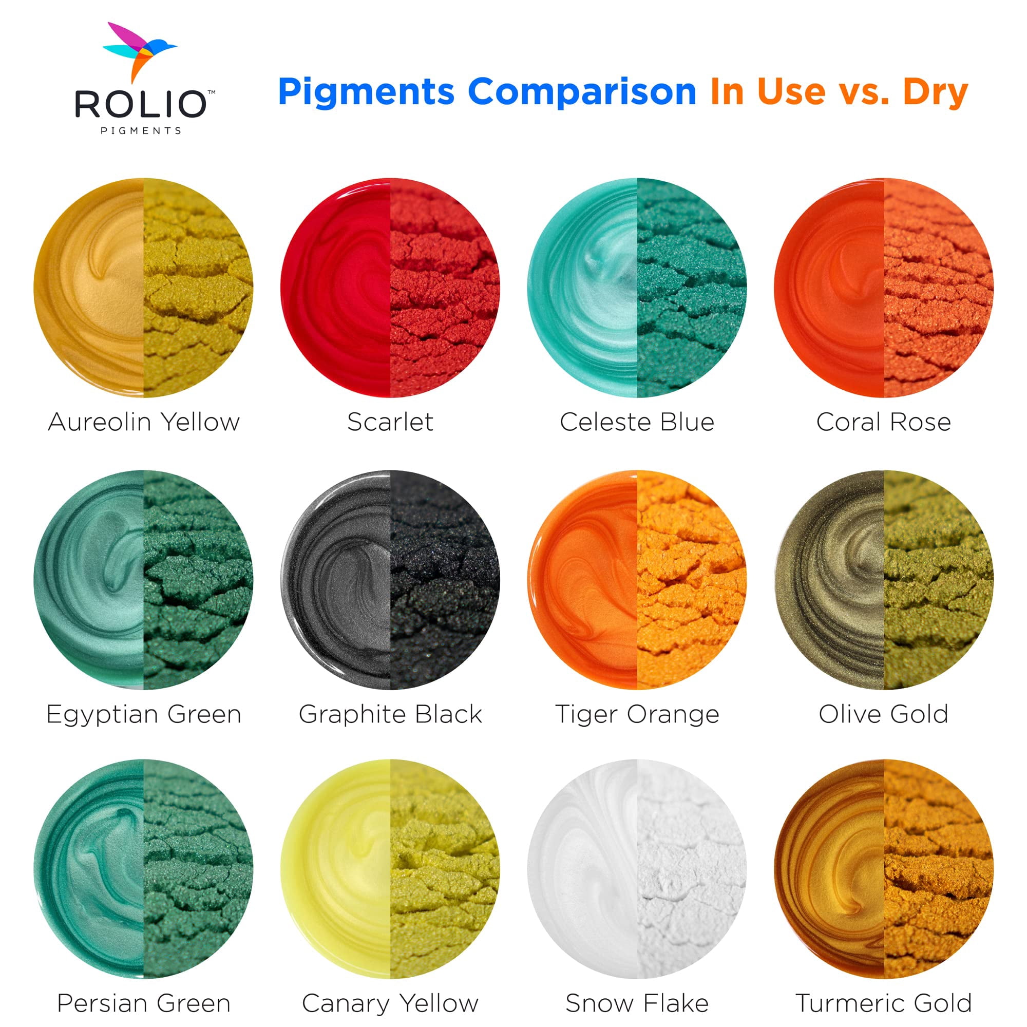 Rolio Mica Powder Pearlescent Color Pigment - 12 Jars for Resin Epoxy, Soap Making, Nail Polish, Lip Gloss, Eye Shadow, Bath Bomb, Slime & Candle - 10g Each (Autumn Hues)