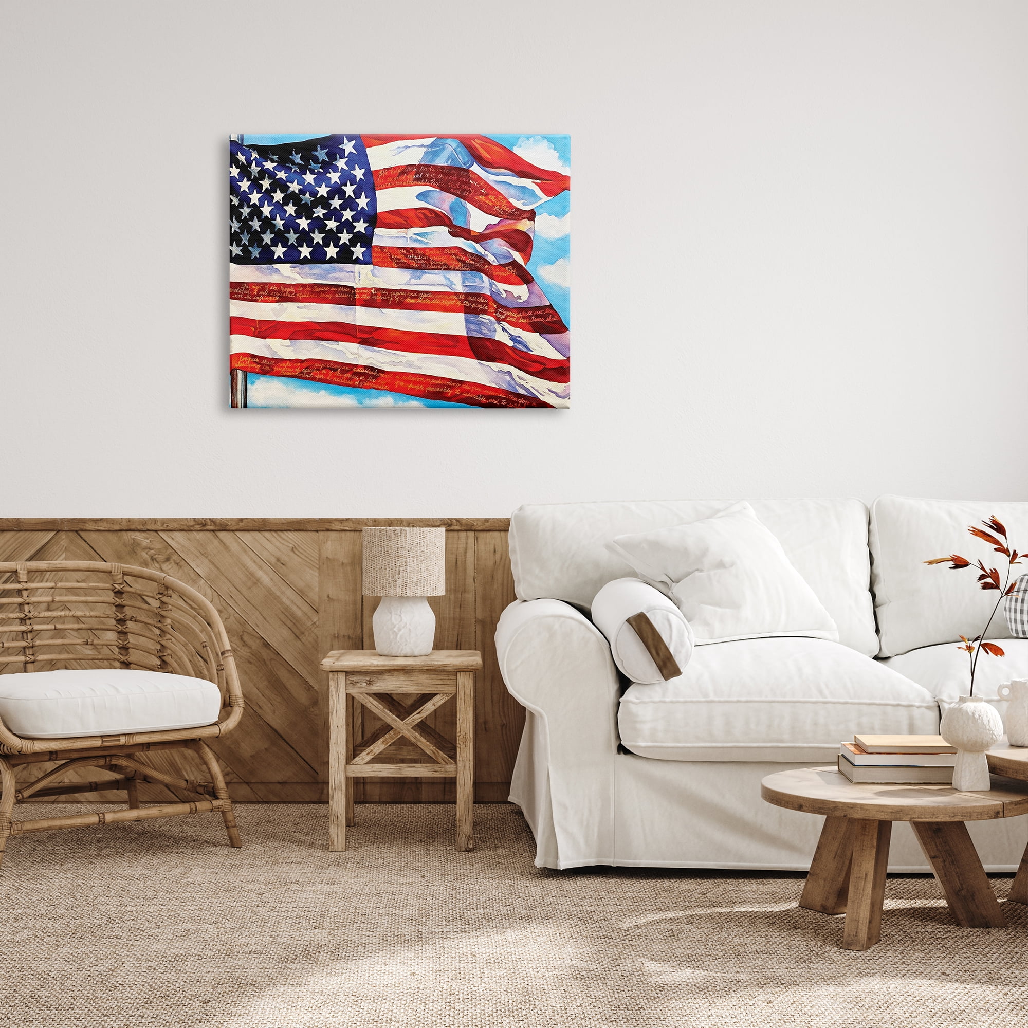 Stupell Industries Windblown American Flag Inspirational Painting Gallery Wrapped Canvas Print Wall Art, 40 x 30