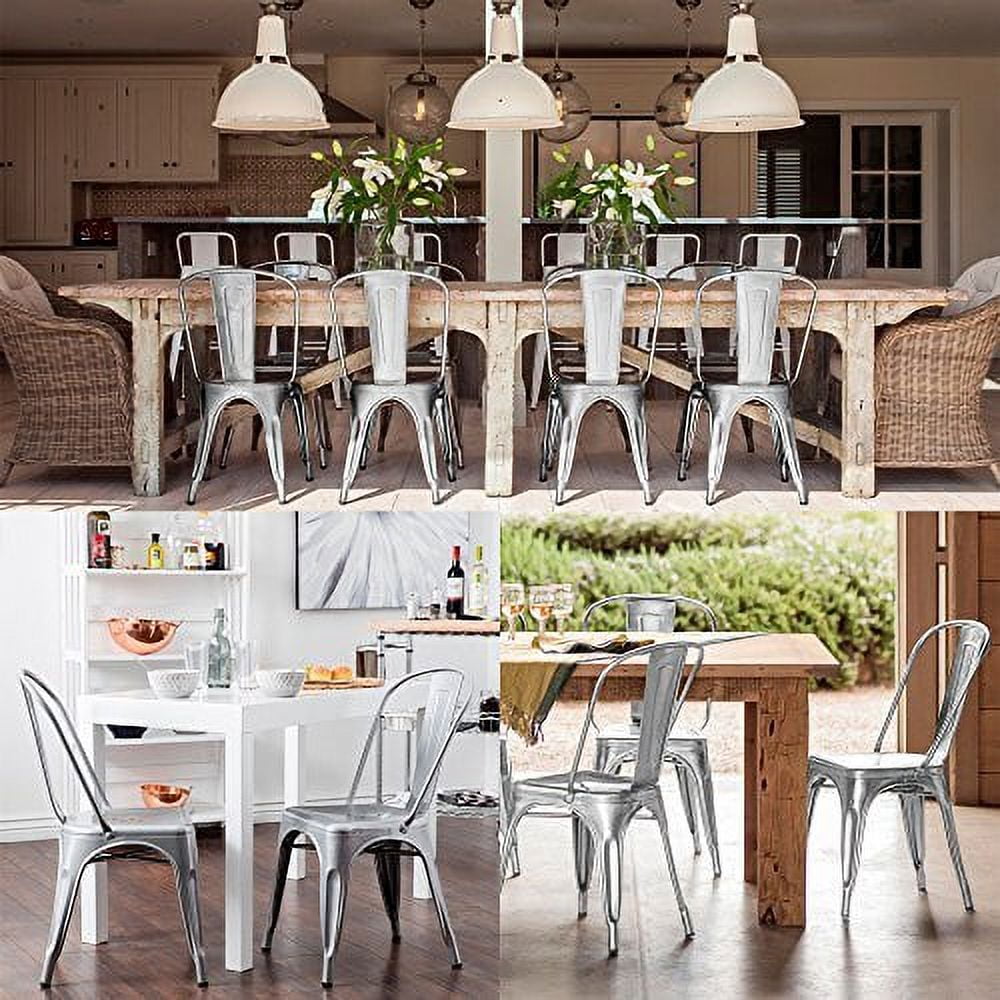 Lacoo Set of 4 Distressed Style Stackable Kitchen Dining Bistro Cafe Metal Chairs, Distressed White