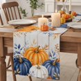 thumbnail image 2 of Navy Blue Pumpkins Fall Cotton Linen Rectangle Table Runners 13"x36", Thanksgiving Eucalyptus Wooden Coffee Table Runner Dresser Scarves Luxury Table Runners for Wedding Party Banquet Dinner Decor, 2 of 8