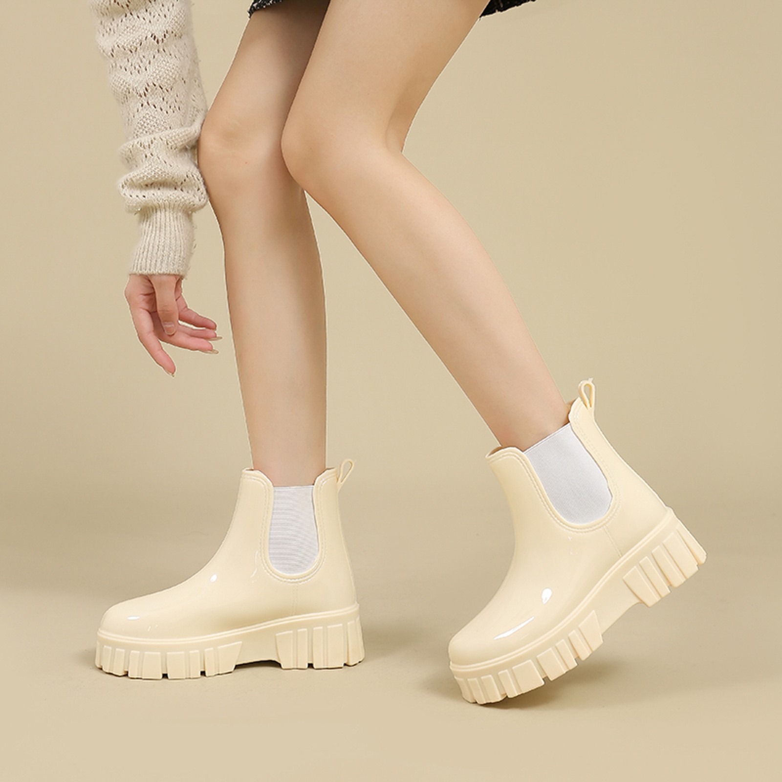 Rain Boots for Women Waterproof Rubber Chelsea Garden Rainboots Platform Gardening Shoes for Yard Farm