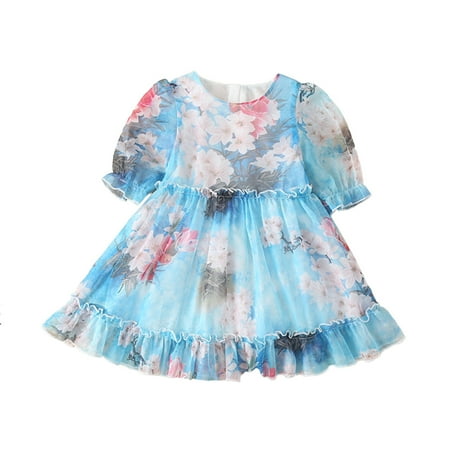 

Kids Toddler Baby Girls Spring Summer Floral Ruffle Short Sleeve Princess Dress Party Clothing Long Sleeve Romper for Girls