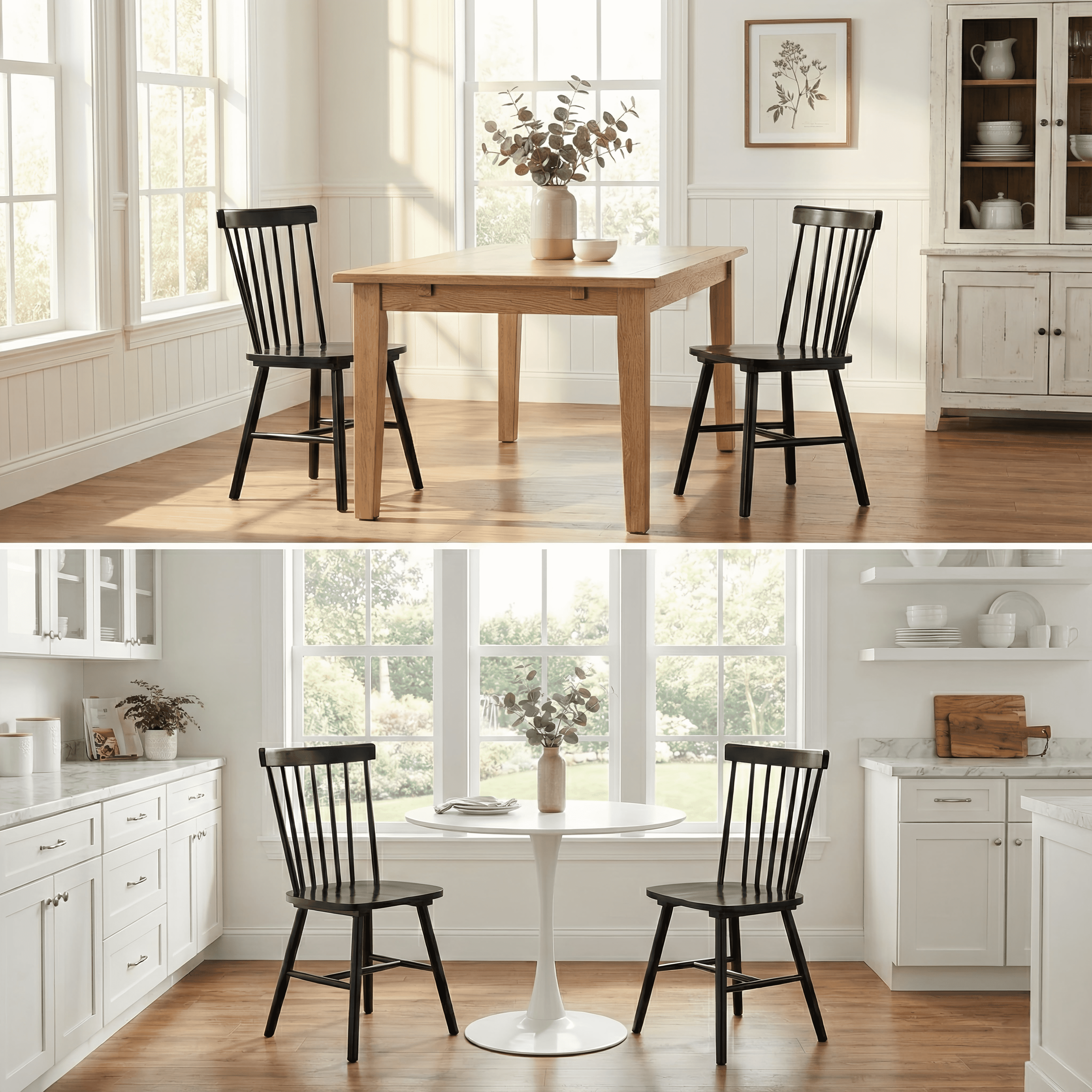 TrumanPick Windsor Dining Chairs Set of 2 - Wooden Spindle Back Kitchen Chairs, Farmhouse Mid-Century Modern Dining Chair for Dining Room Restaurant, Black