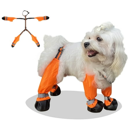 Dog Suspender Boots  Canada Pooch Tall Dog Boots Anti- & Fall Waterproof Dog Shoes Leggings  Adjustable Suspender Boots for Dogs Winter Snow Rain Hiking Paws Protector (Orange L)
