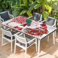thumbnail image 2 of Red Valentine's Day Table Cloths for 6 Foot Rectangle Tables, Roses Love Heart Romantic Gnomes Wooden Patio Waterproof Elastic Fitted Tablecloths, Washable Rectangular Table Cover for Camping, 2 of 8
