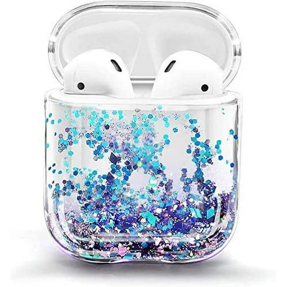 Nagebee Case for AirPods / AirPods Pro, Sparkle Flowing Floating Durable Girls Cute Clear Hard Cover Carrying Case Compatible with Apple AirPods 1st/2nd (Purple/Blue)