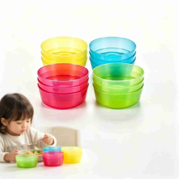 Plastic Cereal Bowls,12 Pcs Durable PP Material Bowls for Kitchen,Reusable Dessert Bowls,Unbreakable Dinner Serving Food Bowls,Translucent Multicolor Meal Bowls